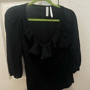 Kische Ruffled V-Neck Women’s Top - Black